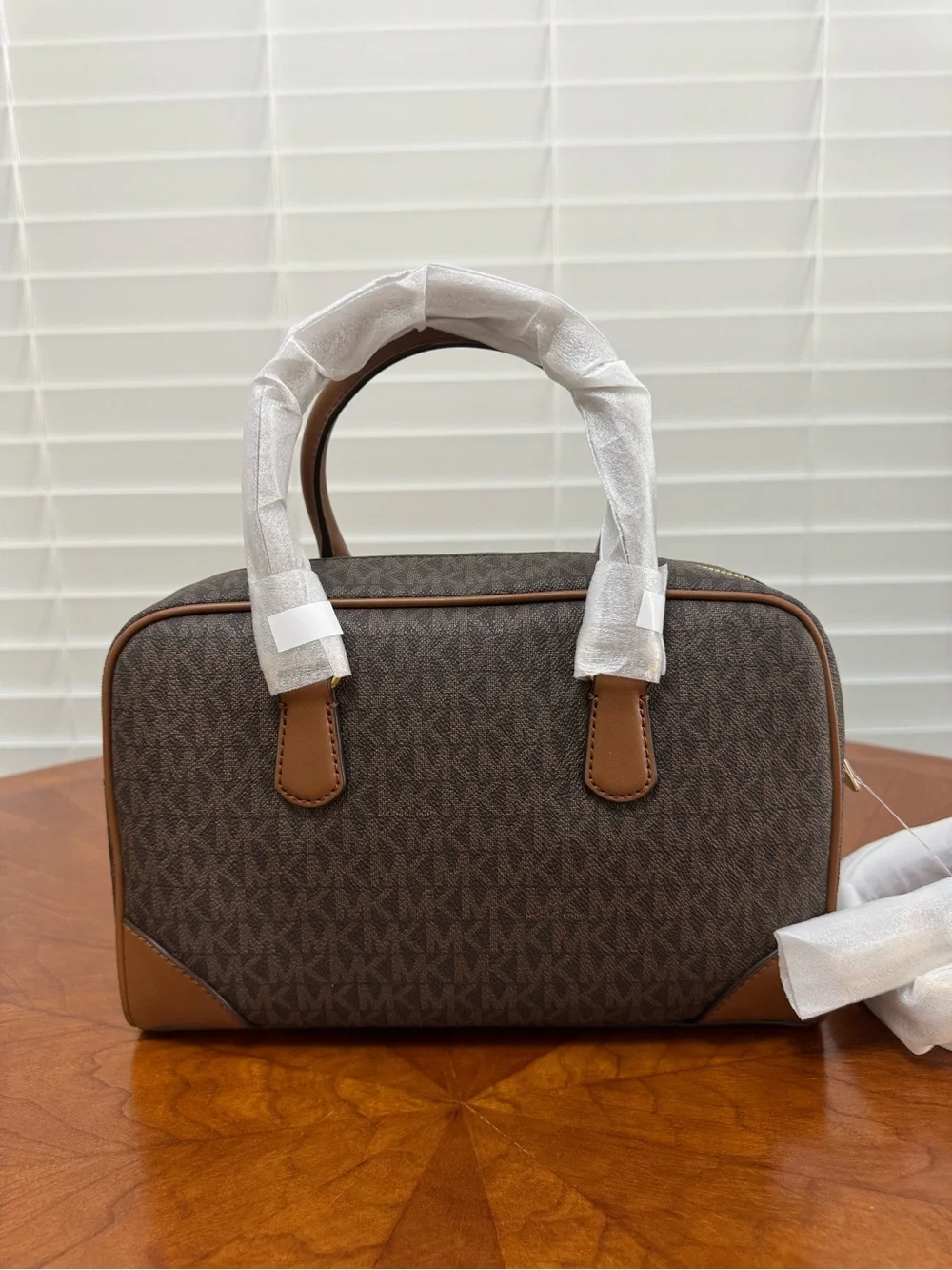 Michael Kors Brown Logo Satchel with Gold Accent